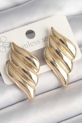 Pirinç Gold Renk 3 Sıralı Dalgalı Model Kadın Küpe - TJ-BKP10250