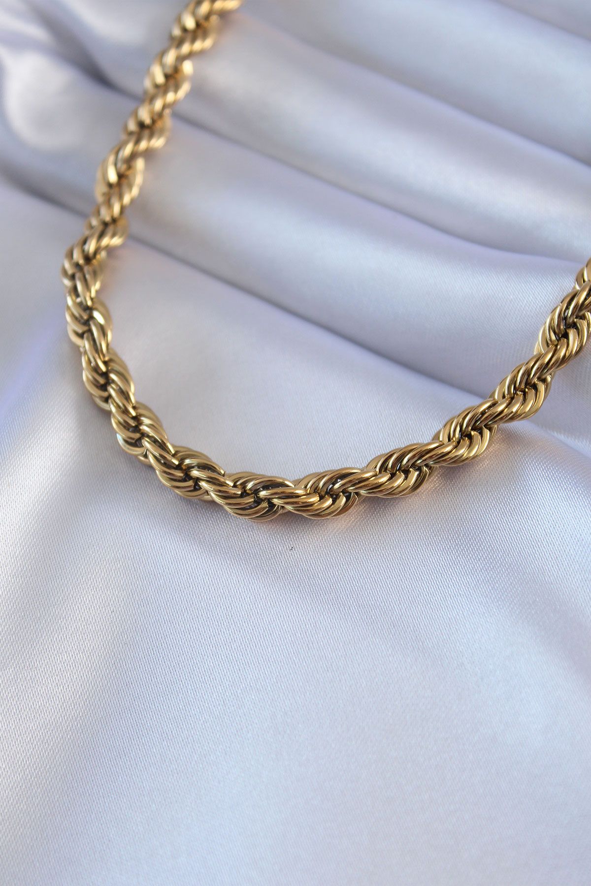 316L Çelik Gold Renk Burgu Model 45 cm Kadın Kolye - TJ-BKO7589