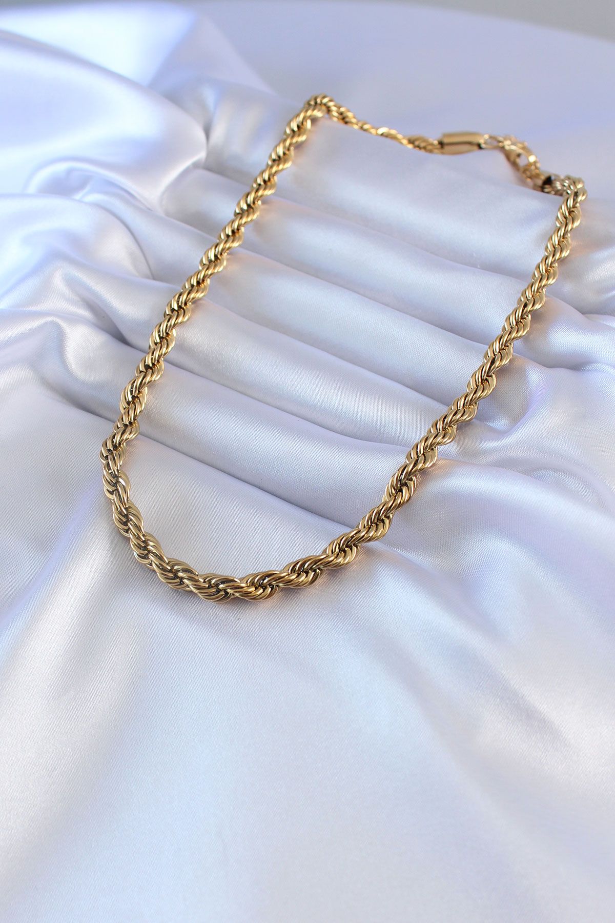 316L Çelik Gold Renk Burgu Model 45 cm Kadın Kolye - TJ-BKO7589