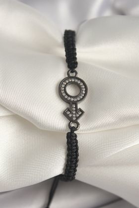 Pirinç Füme Renk Zirkon Taşlı Venüs Mars Asansörlü Makrome Model Kadın Bileklik - TJ-BB6796