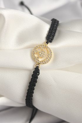 Pirinç Gold Renk Zirkon Taşlı Taç Figür Asansörlü Makrome Model Kadın Bileklik - TJ-BB6797