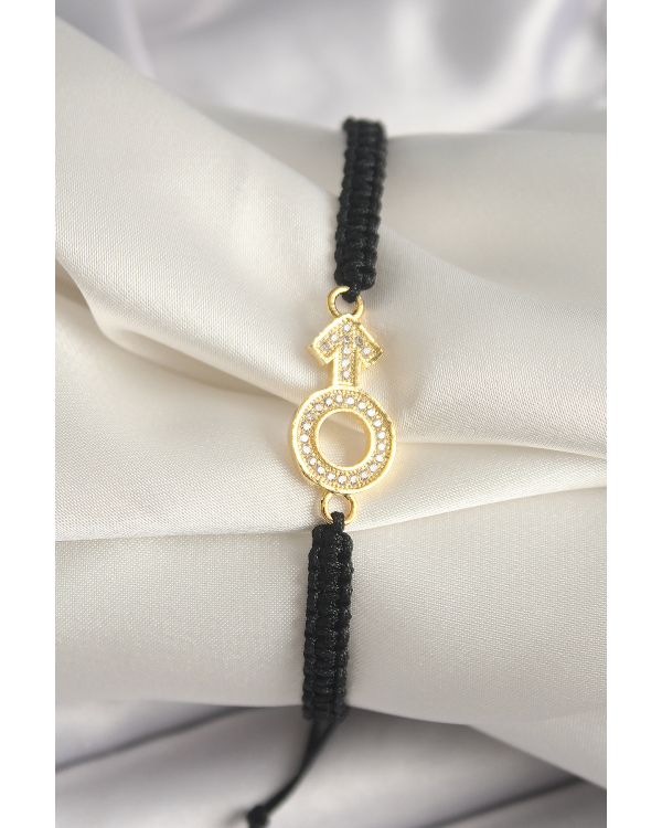 Pirinç Gold Renk Zirkon Taşlı Mars Figür Asansörlü Makrome Model Kadın Bileklik - TJ-BB6798