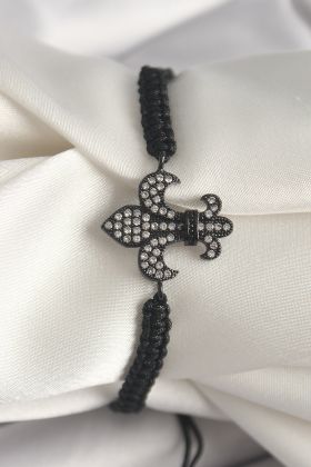 Pirinç Siyah Renk Zirkon Taşlı Zambak Figür Asansörlü Makrome Model Kadın Bileklik - TJ-BB6800