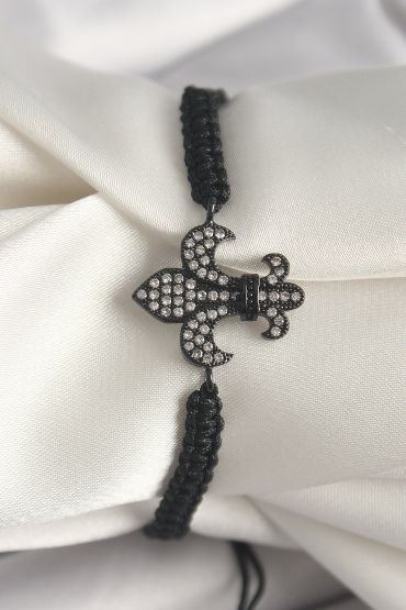 Pirinç Siyah Renk Zirkon Taşlı Zambak Figür Asansörlü Makrome Model Kadın Bileklik - TJ-BB6800