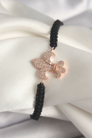 Pirinç Rose Renk Zirkon Taşlı Zambak Model Asansörlü Makrome Model Kadın Bileklik - TJ-BB6802