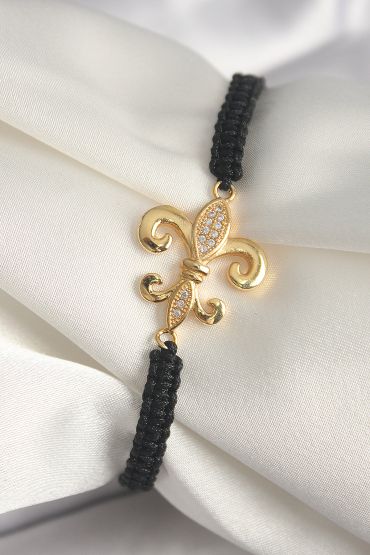 Pirinç Gold Renk Zirkon Taşlı Zambak Figür Asansörlü Makrome Model Kadın Bileklik - TJ-BB6807