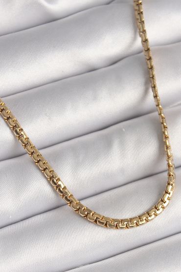 316L Çelik Gold Renk Yassı Zincir Model Kadın Kolye - TJ-BKO9878