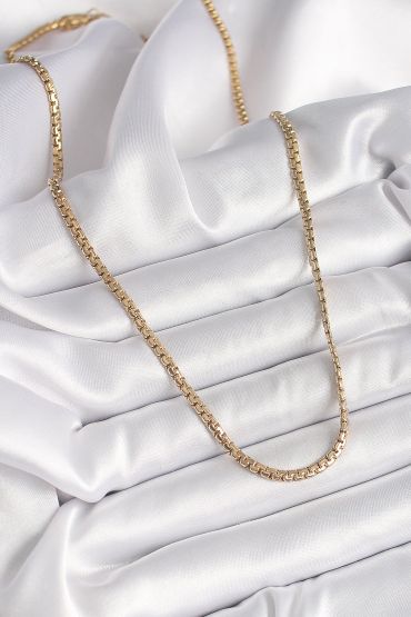 316L Çelik Gold Renk Yassı Zincir Model Kadın Kolye - TJ-BKO9878