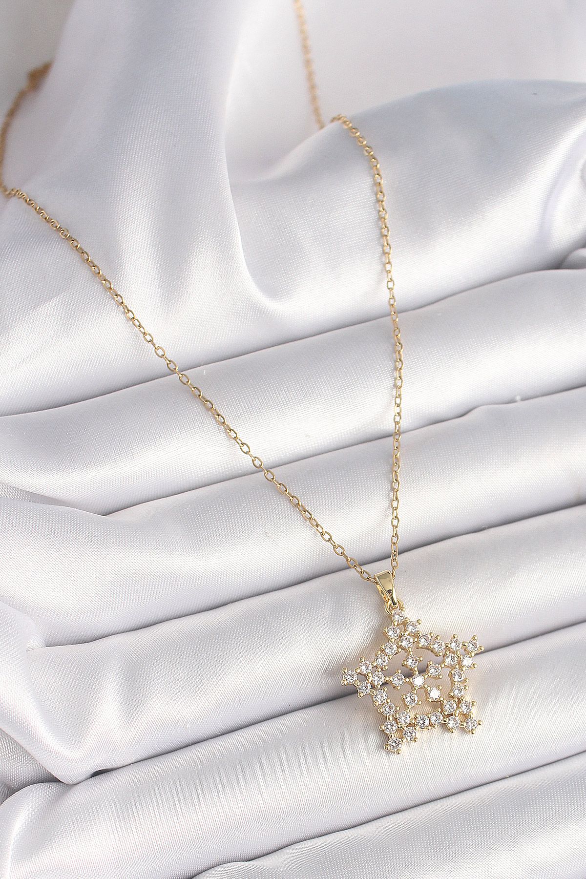 316L Çelik Gold Renk Zincir Zirkon Taşlı Kar Tanesi Model Kadın Kolye - TJ-BKO9895