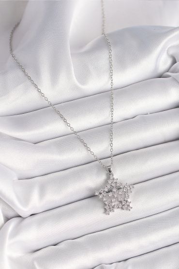 316L Çelik Gümüş Renk Zincir Zirkon Taşlı Kar Tanesi Model Kadın Kolye - TJ-BKO9896