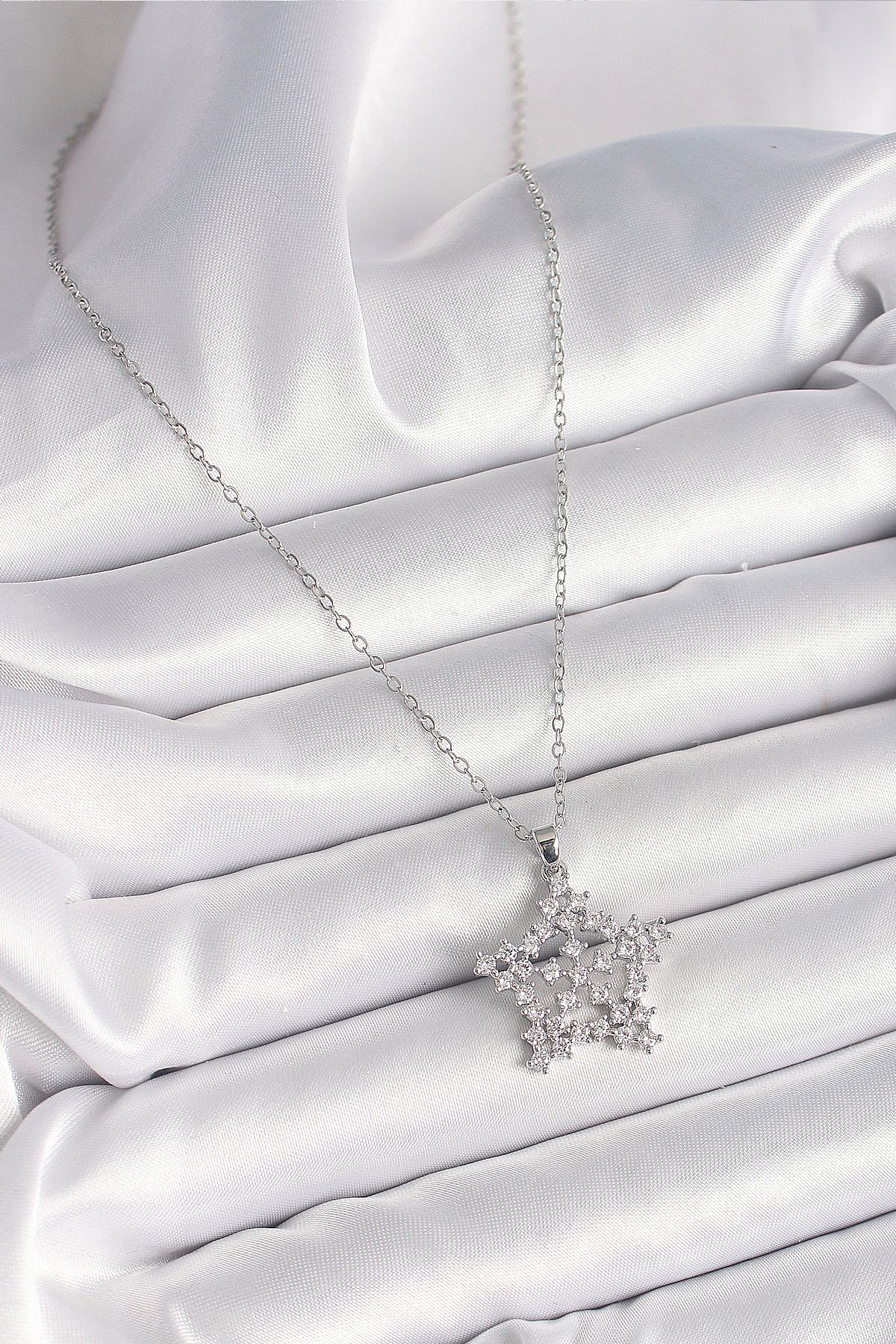 316L Çelik Gümüş Renk Zincir Zirkon Taşlı Kar Tanesi Model Kadın Kolye - TJ-BKO9896