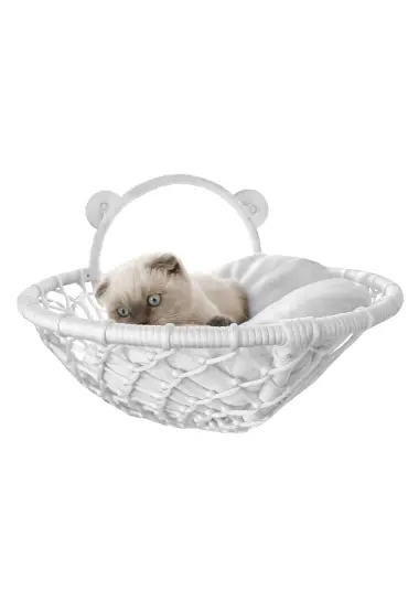 Vantuzlu Oval Kedi Hamağı Kedi Yatağı 17*46 cm Beyaz