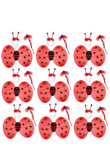 Uğur Böceği Kostüm Seti - Kanat Taç Asa 3 Parça 12 Adet