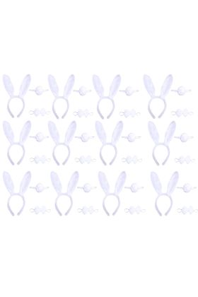 Beyaz Tavşan Kostüm Seti – Taç Papyon Kuyruk 12 li Paket