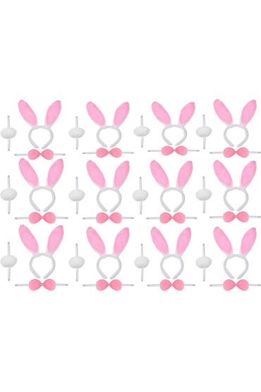 Pembe Tavşan Kostüm Seti – Taç Ponpon Kuyruk 12 li Paket