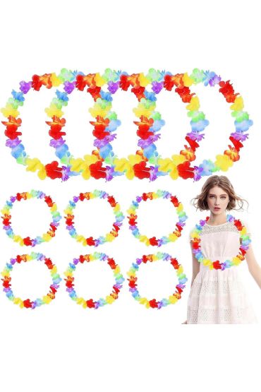 Hawaii Çiçekli Boyun Kolyesi - Renkli Tropikal Parti Leisi 12 Adet