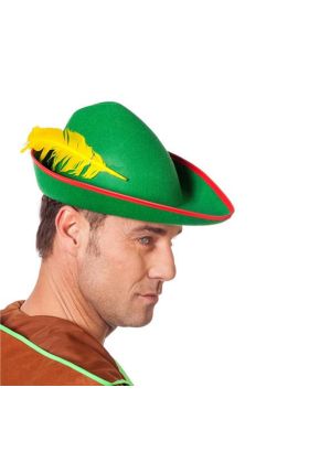 Yeşil Renk Robin Hood Şapkası Sarı Tüylü