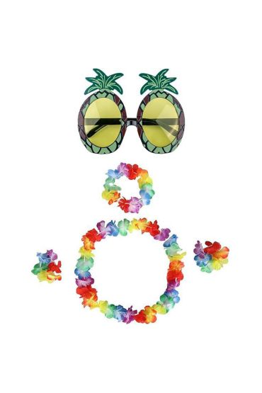 Renkli Ananas Gözlük, Taç, Kolye ve Bileklik Seti