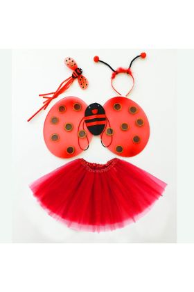 Kırmızı Uğur Böceği Ateş Böceği Kostüm Seti - (Tütü, Kanat, Taç, Asa)