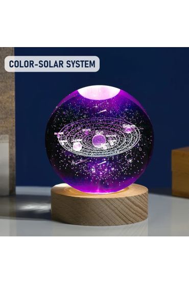 Ahşap Altlıklı Gezegen Cam Küre RGB