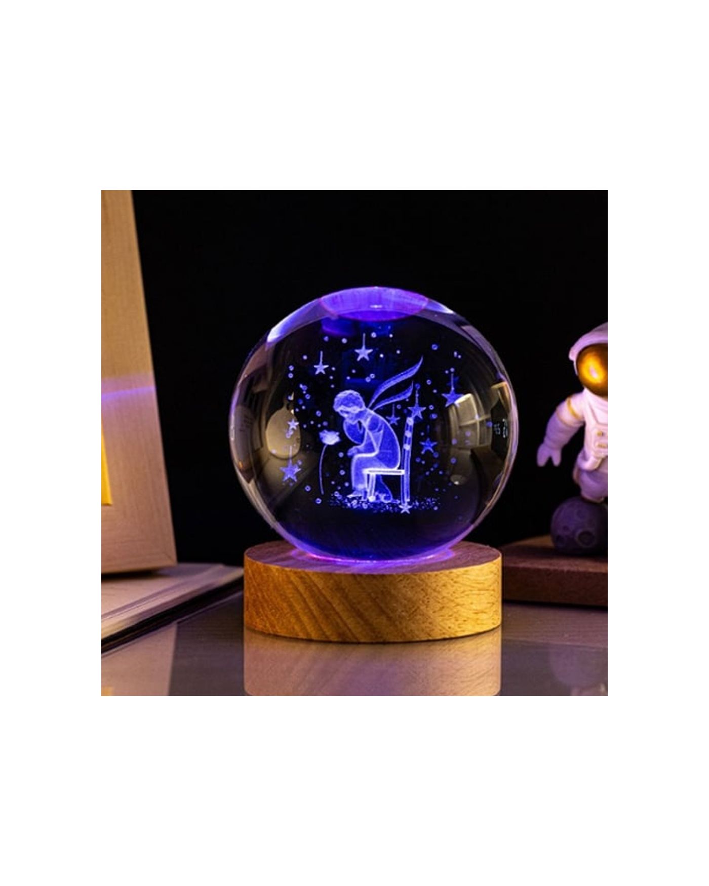 Ahşap Altlıklı Renk Değiştiren Cam Küre Küçük Prens RGB