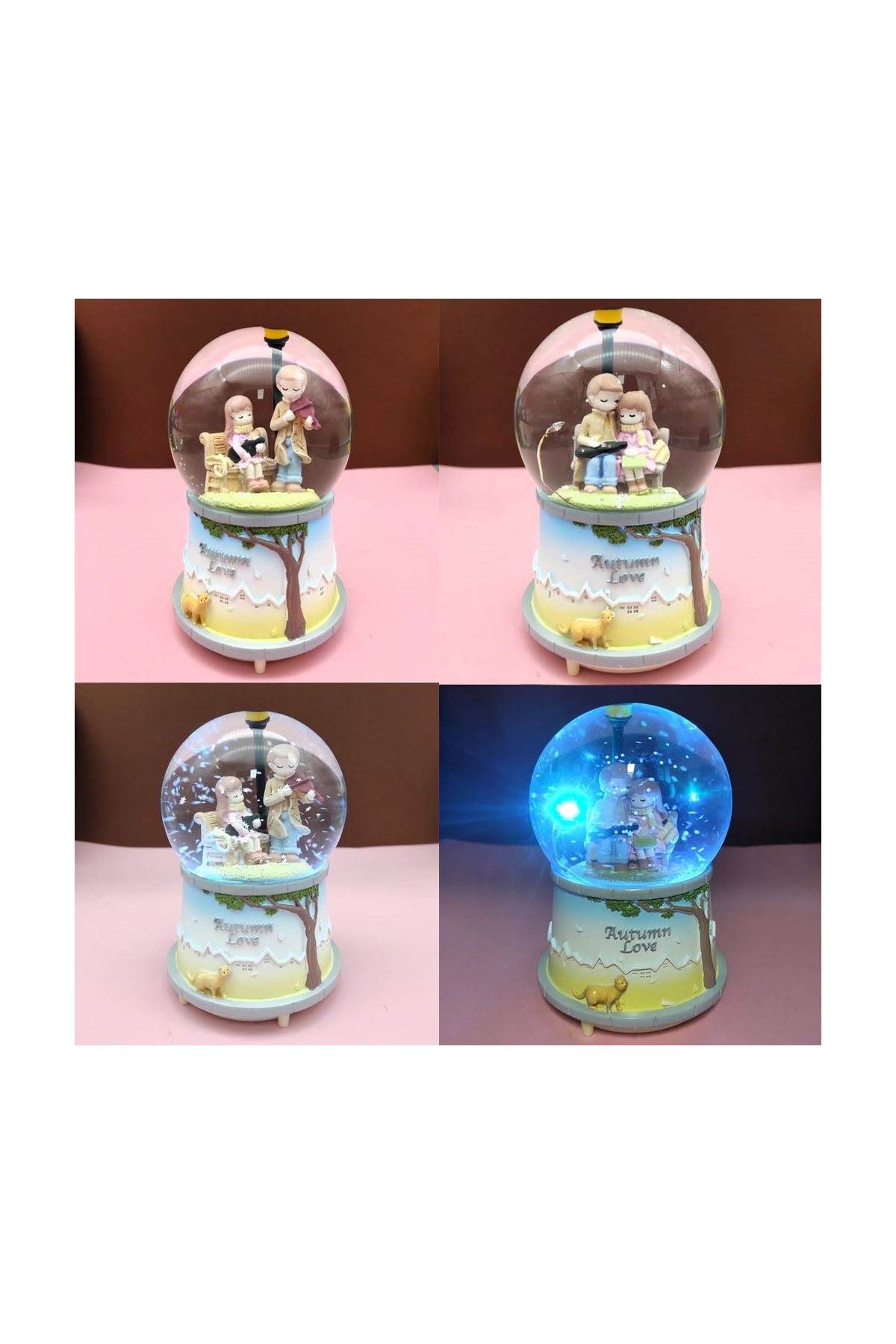 Büyük Boy Bankta Oturan Sevgili Kar Küresi