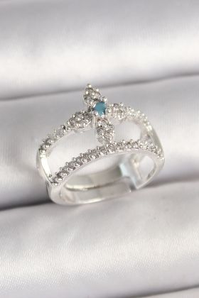 Pirinç Gümüş Renk Zirkon Taşlı Ayarlanabilir Model Kadın Yüzük - TJ-BYK3680