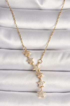 316L Çelik Gold Renk Zincir Zirkon Taşlı Yıldız Model Kadın Kolye - TJ-BKO9903