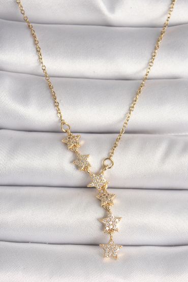 316L Çelik Gold Renk Zincir Zirkon Taşlı Yıldız Model Kadın Kolye - TJ-BKO9903