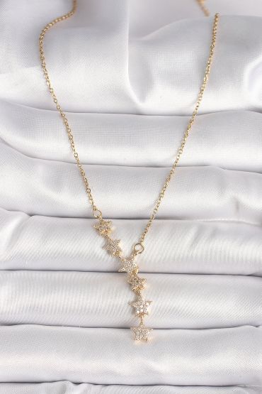 316L Çelik Gold Renk Zincir Zirkon Taşlı Yıldız Model Kadın Kolye - TJ-BKO9903