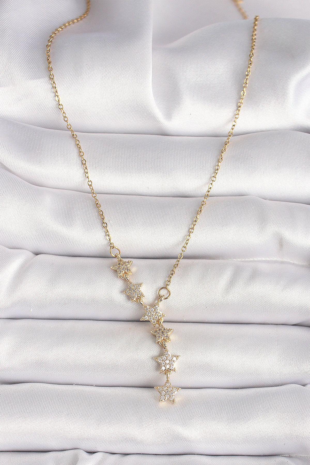 316L Çelik Gold Renk Zincir Zirkon Taşlı Yıldız Model Kadın Kolye - TJ-BKO9903