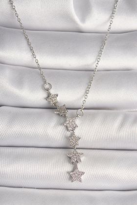 316L Çelik Gümüş Renk Zincir Zirkon Taşlı Yıldız Model Kadın Kolye - TJ-BKO9904