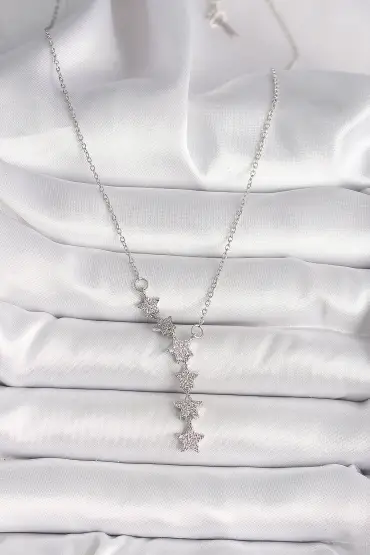 316L Çelik Gümüş Renk Zincir Zirkon Taşlı Yıldız Model Kadın Kolye - TJ-BKO9904
