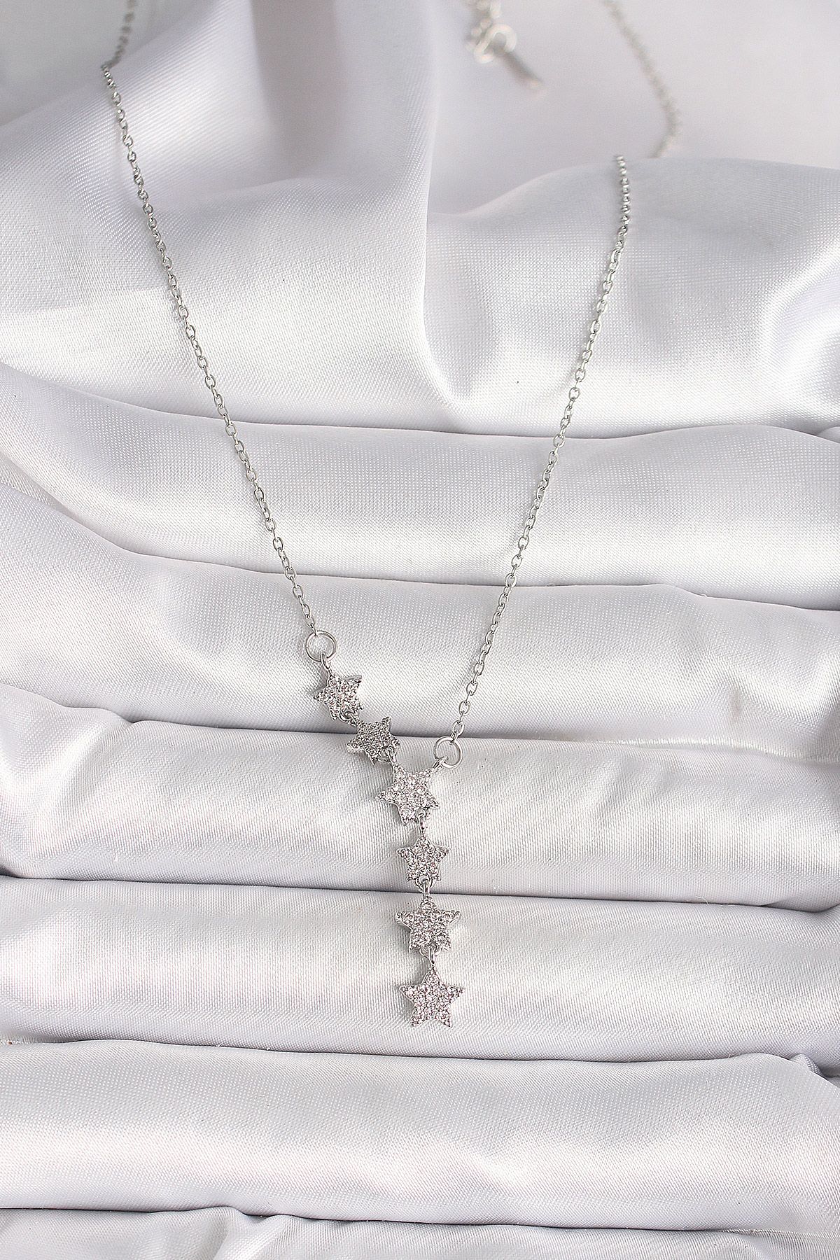 316L Çelik Gümüş Renk Zincir Zirkon Taşlı Yıldız Model Kadın Kolye - TJ-BKO9904
