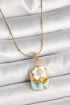 316L Çelik Gold Renk Topçuk Zincir Renkli Beyaz Çiçek Portre Model İnci Detay Kadın Kolye - TJ-BKO9906
