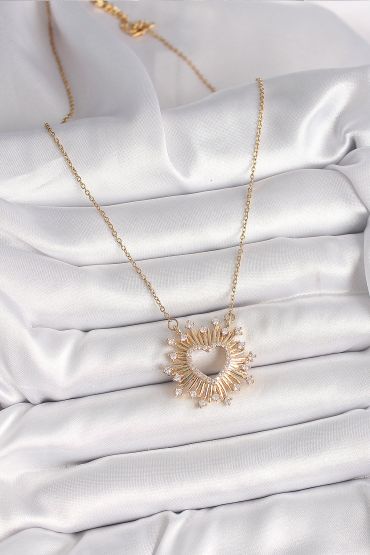 316L Çelik Gold Renk Zirkon Taşlı Kalp Model Kadın Kolye - TJ-BKO9920