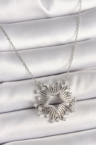 316L Çelik Gümüş Renk Zirkon Taşlı Yıldız Model Kadın Kolye - TJ-BKO9921