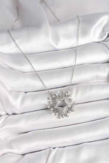 316L Çelik Gümüş Renk Zirkon Taşlı Yıldız Model Kadın Kolye - TJ-BKO9921