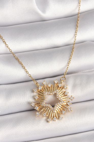 316L Çelik Gold Renk Zirkon Taşlı Yıldız Model Kadın Kolye - TJ-BKO9922