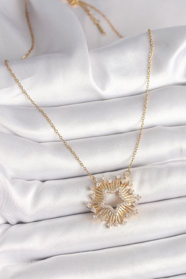316L Çelik Gold Renk Zirkon Taşlı Yıldız Model Kadın Kolye - TJ-BKO9922