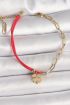 316L Çelik Gold Renk Zincir Kırmızı İp Model Sallantı Yonca Figür Kadın Bileklik - TJ-BB6867