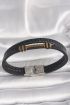 316L Çelik Gümüş Renk Aksesuarlı Çift Sıra Siyah Burgu Desen Deri Kordon Erkek Bileklik - TJ-EB3704