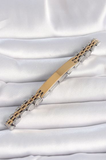 316L Çelik Gold Gümüş Renk Zincir Künye Model Erkek Bileklik - TJ-EB3714