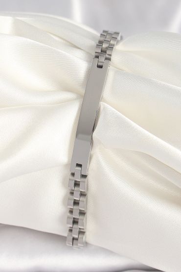 316L Çelik Gümüş Renk Zincir Künye Model Erkek Bileklik - TJ-EB3715