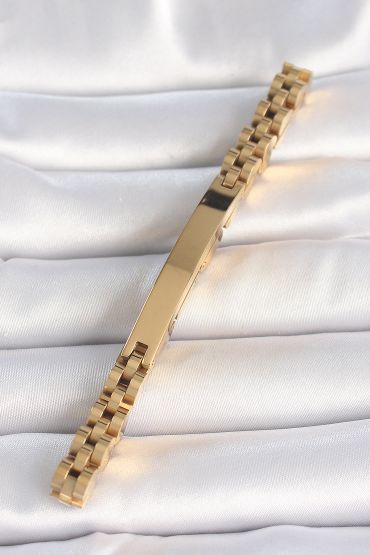 316L Çelik Gold Renk Zincir Künye Model Erkek Bileklik - TJ-EB3716