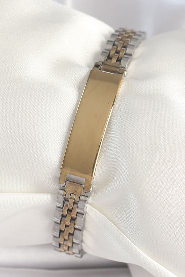 316L Çelik Gold Gümüş Renk Kalın Zincir Künye Model Erkek Bileklik - TJ-EB3717