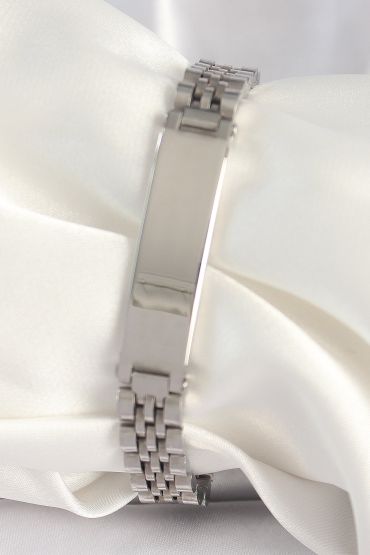 316L Çelik Gümüş Renk Zincir Künye Model Erkek Bileklik - TJ-EB3718