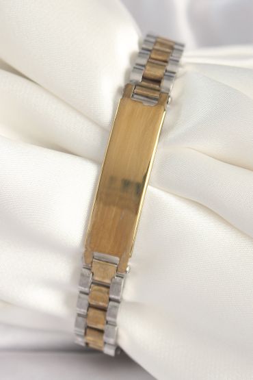 316L Çelik Gold Gümüş Renk Zincir Künye Model Erkek Bileklik - TJ-EB3724