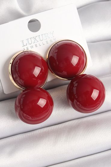 Pirinç Gold Renk Kırmızı Boncuk Model Kadın Küpe - TJ-BKP10361