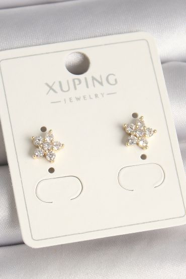 Pirinç Gold Renk Zirkon Taşlı Çiçek Model Xuping Kadın Küpe - TJ-BKP10380
